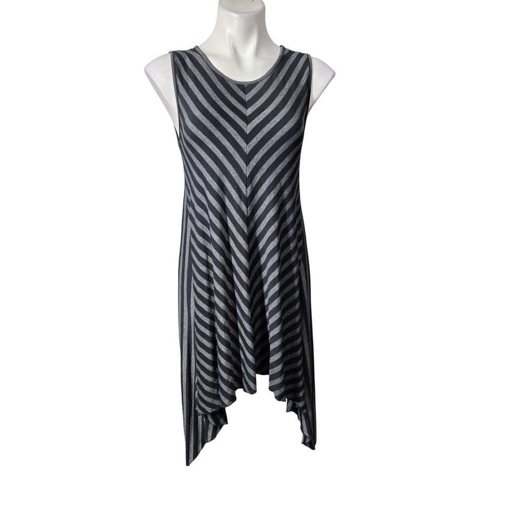 Comfy USA Womens Grey Black Striped Sharkbite Hem Sleeveless Tunic Top Small